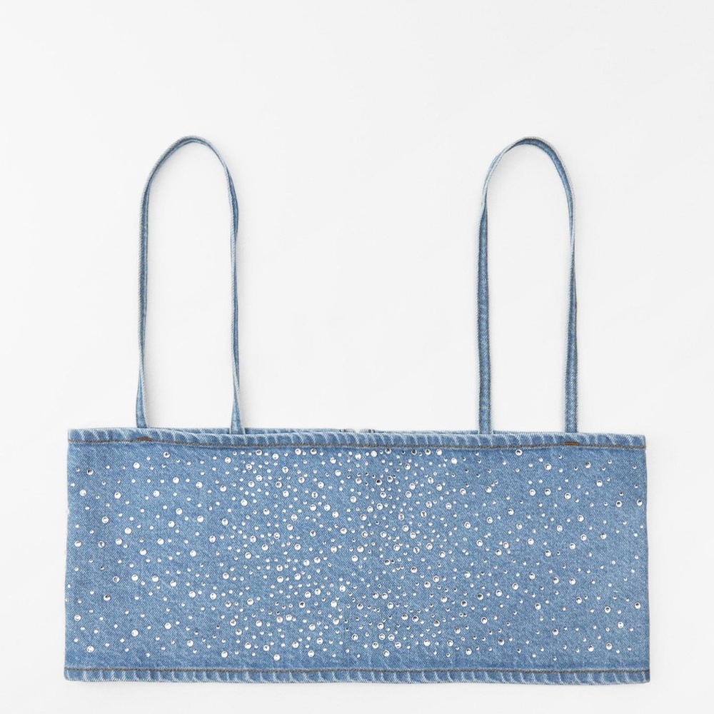 Zara Denim Blue Embellished Crop Top